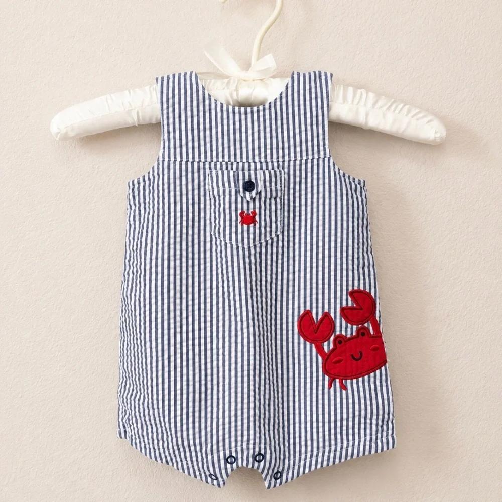 Little Me | Crab Romper | Seersucker Romper / Jon Jon / Shortall
